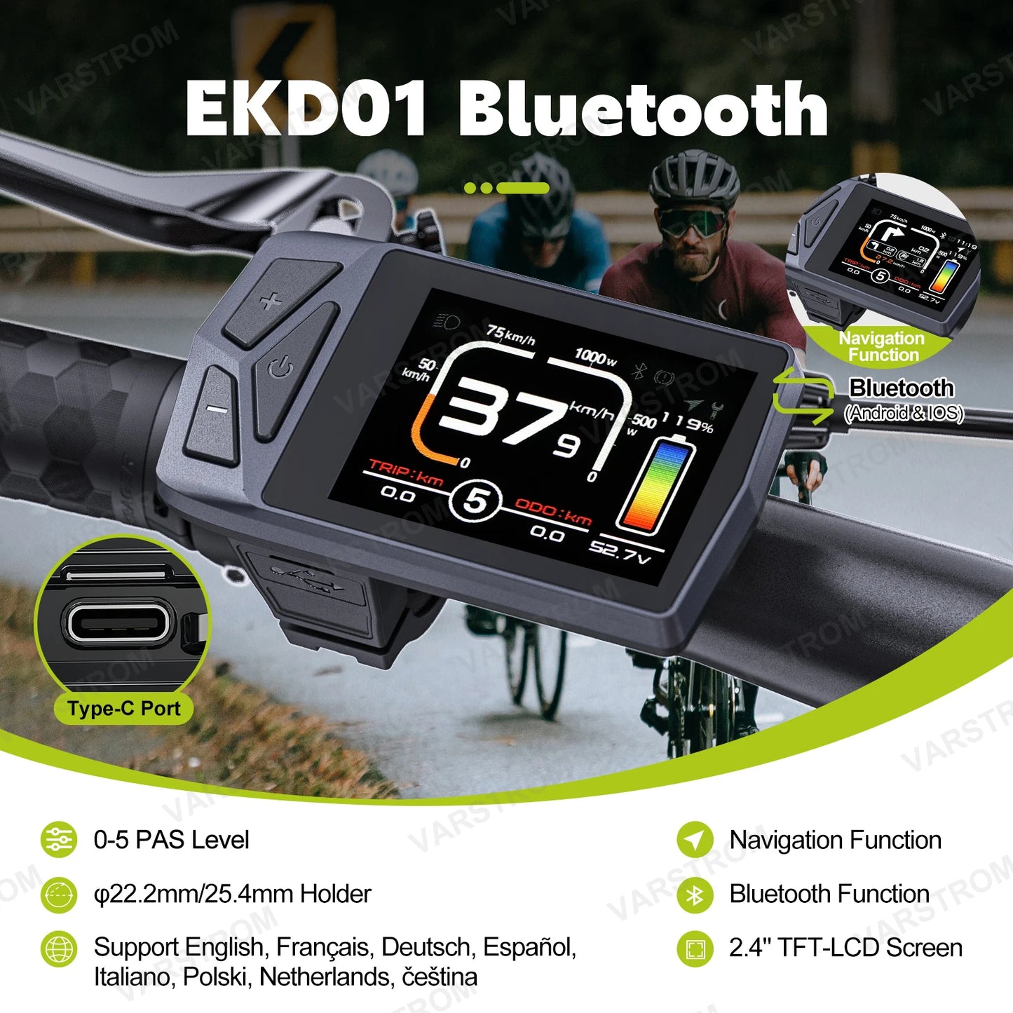 Varstrom EKD01 Electric Bike Display CAN UART Bluetooth Navigation