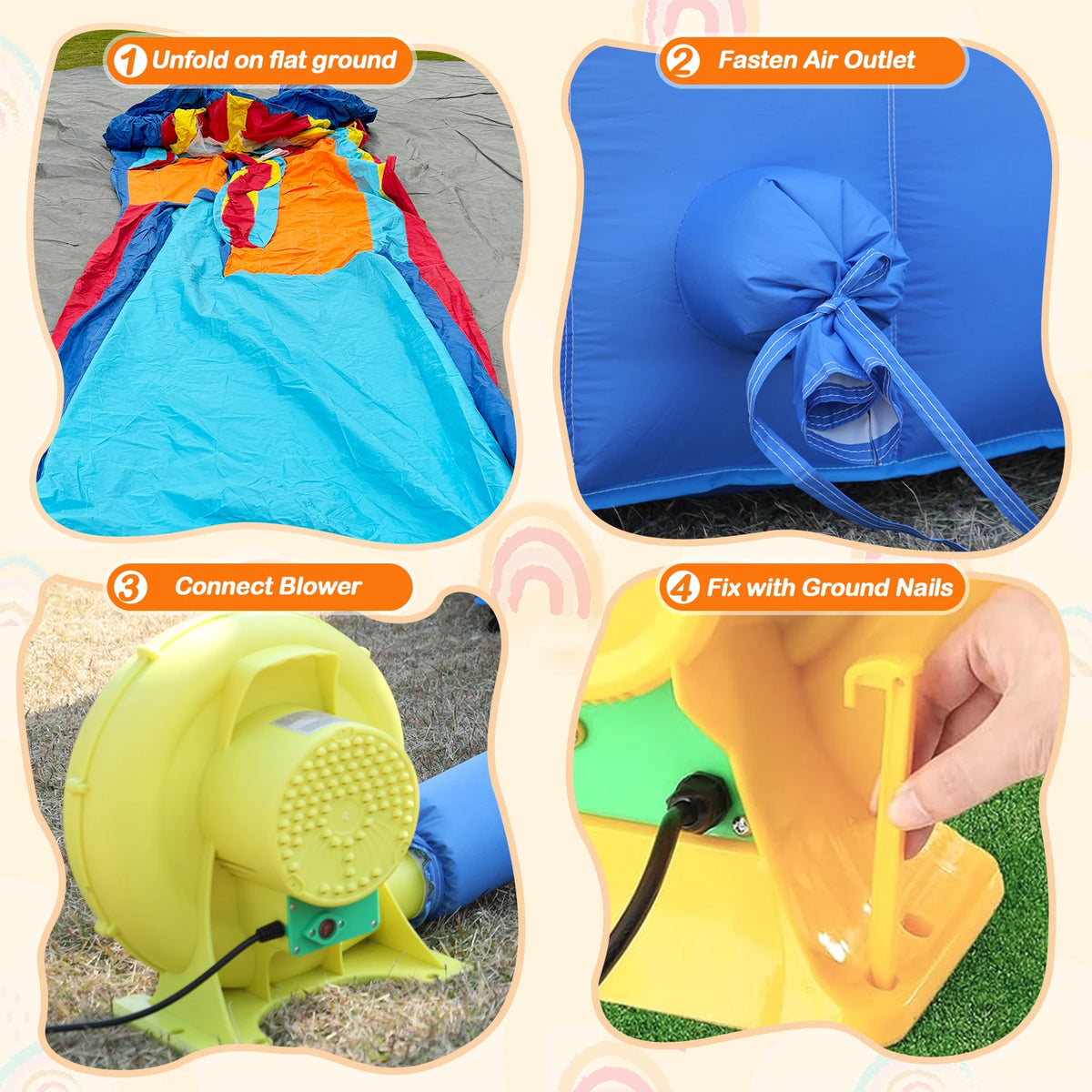 RTS Inflatable Double Water Slide With Splash Pool Rainbow Theme