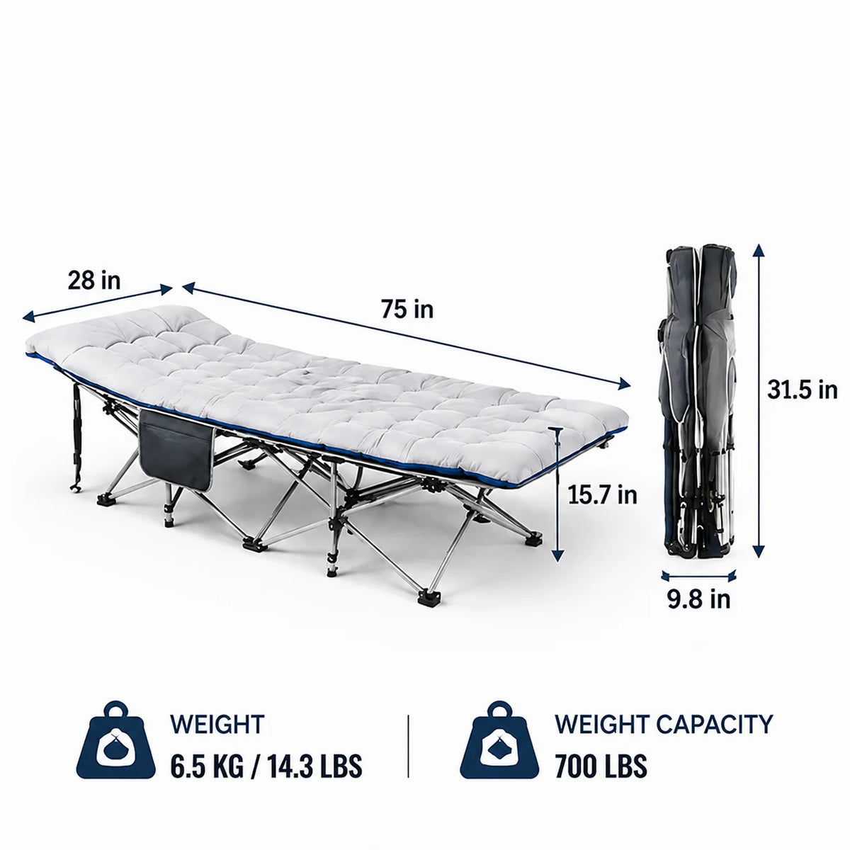 Foldable Cot Bed With Thick Mattress For Indoor Outdoor Use