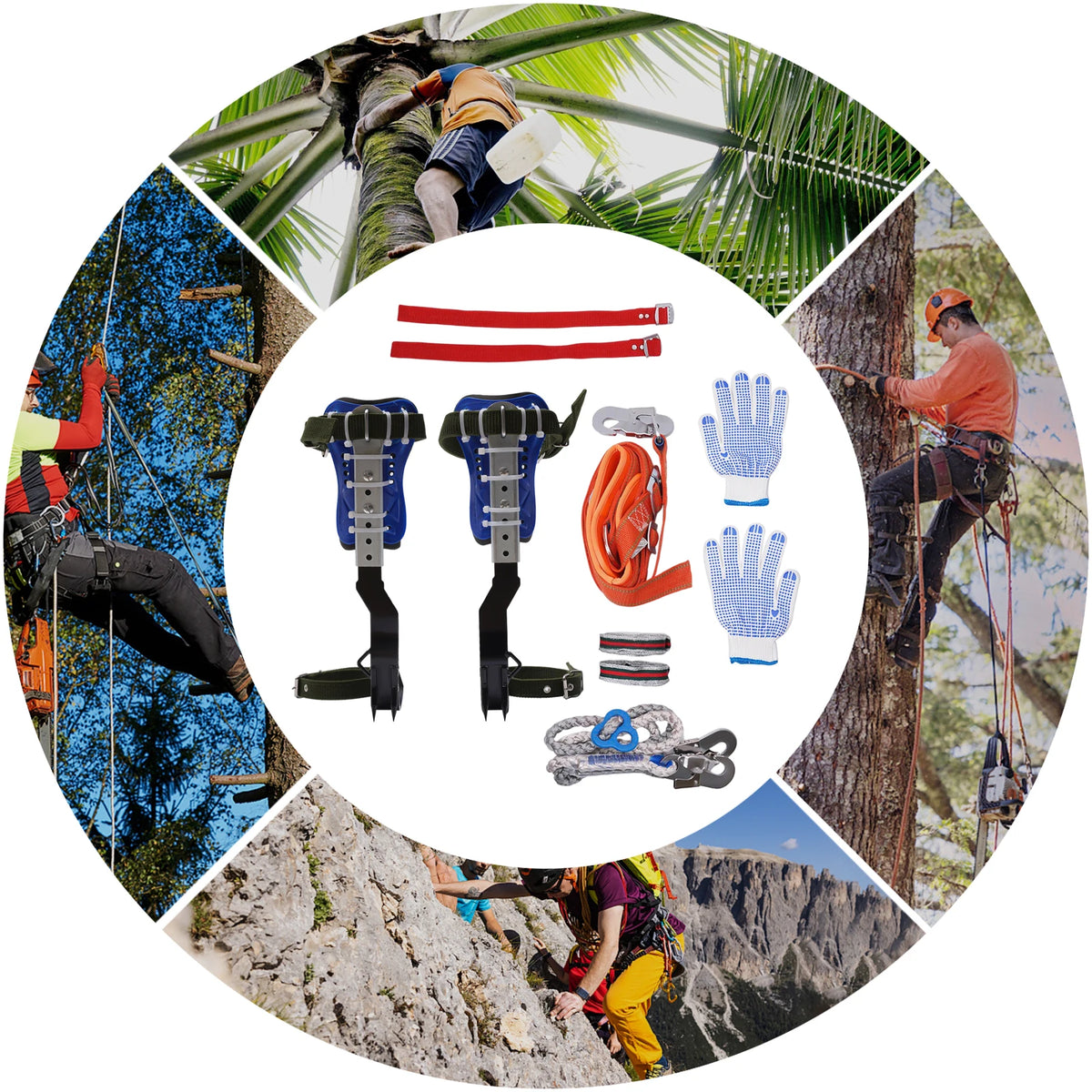 150kg Capacity Adjustable Tree Climbing Spikes Gear Set With Harness Rope Gloves