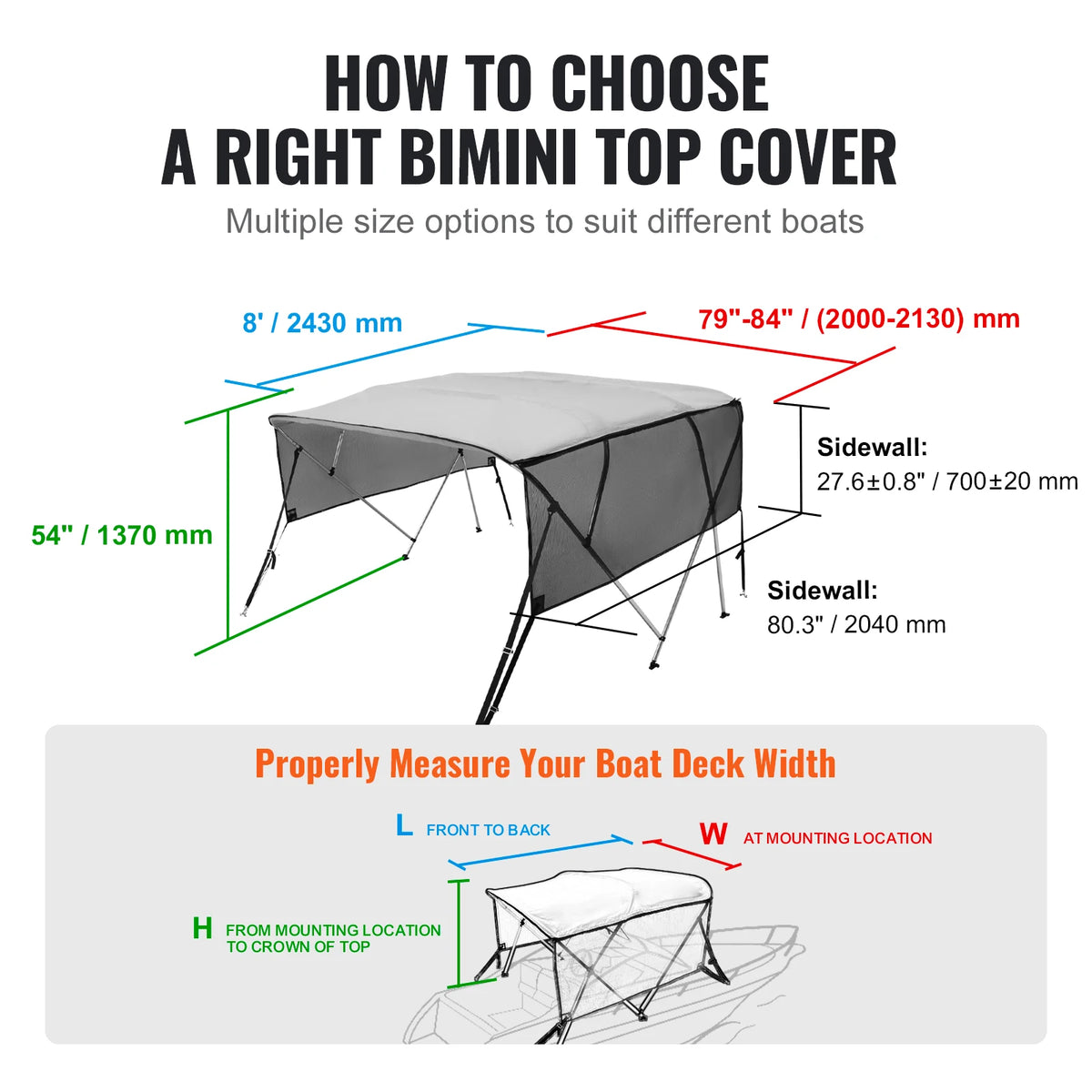 SucceBuy 4 Bow Bimini Top Boat Canopy With Mesh Sidewalls