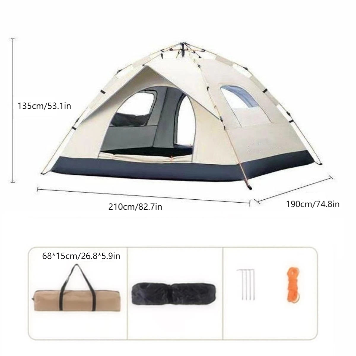 Pakicetus Outdoor Shelter Sunshade Camping Tent Two Doors And Windows