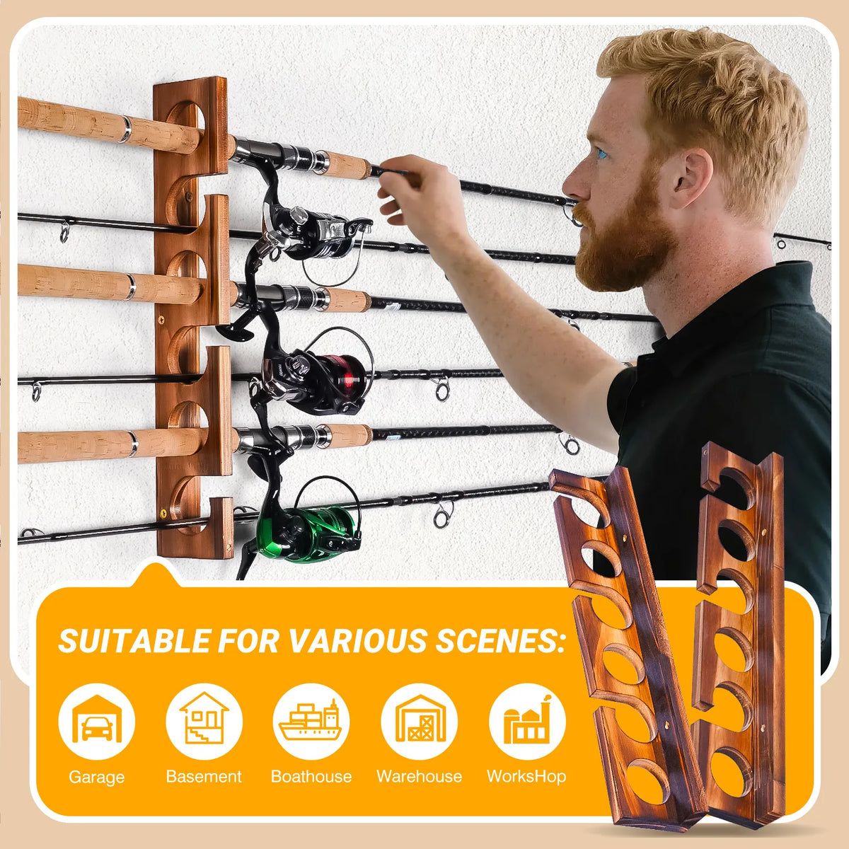 Ghosthorn Fishing Rod Rack Wall Mount Organizer Garage Storage