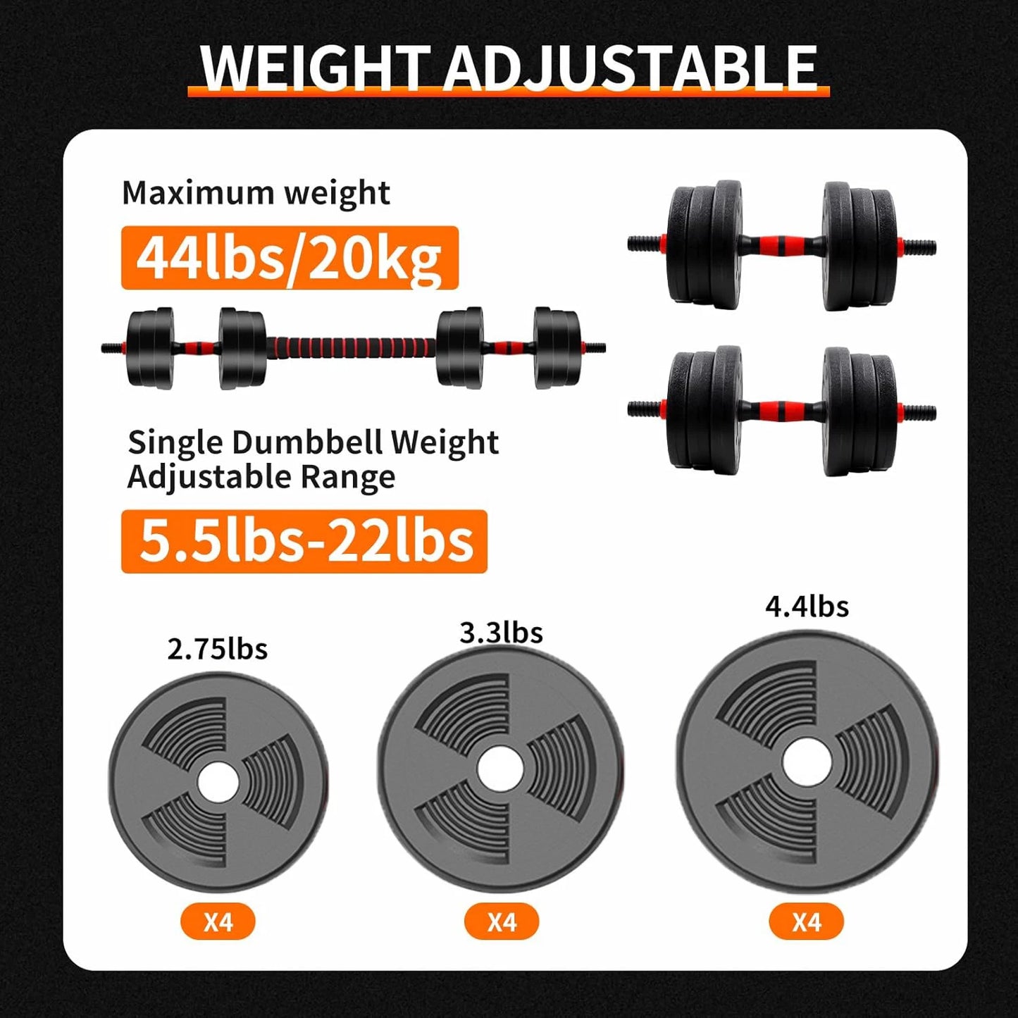 Adjustable Dumbbell Barbell Set With Anti Slip Grip Home Gym