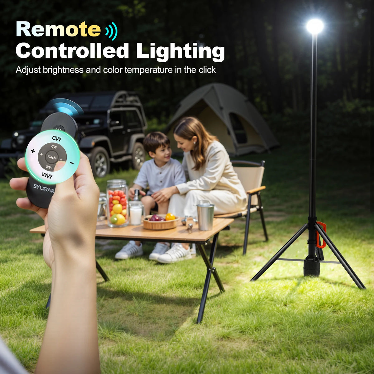 Rechargeable 360 Degree LED Work Light With Remote Control Telescopic Stand