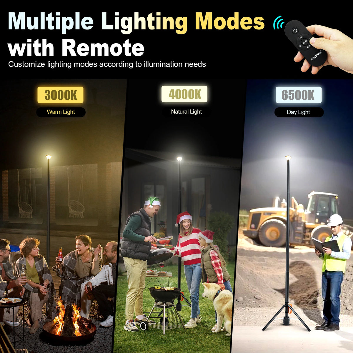 Rechargeable 360 Degree LED Work Light With Remote Telescopic 3CCT