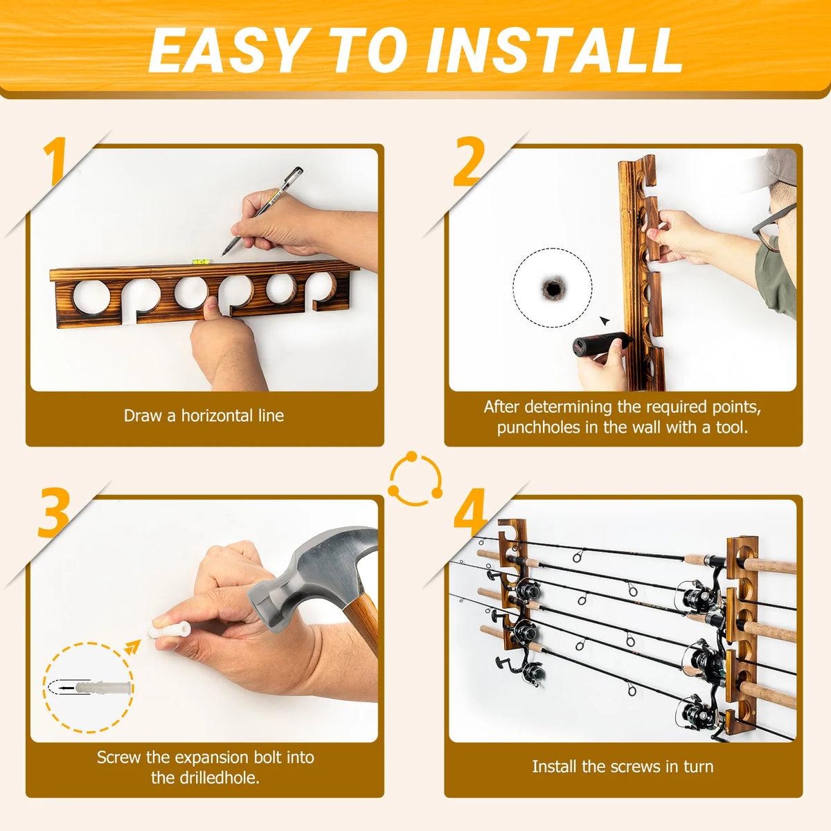Ghosthorn Fishing Rod Rack Wall Mount Organizer Garage Storage