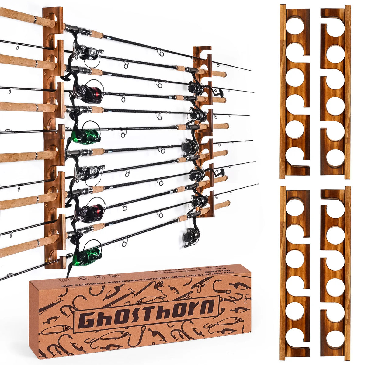 Ghosthorn Fishing Rod Rack Wall Mount Organizer Garage Storage