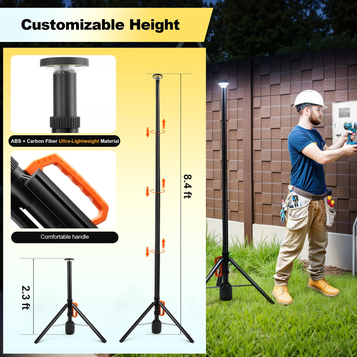 Rechargeable 360 Degree LED Work Light With Remote Control Telescopic Stand