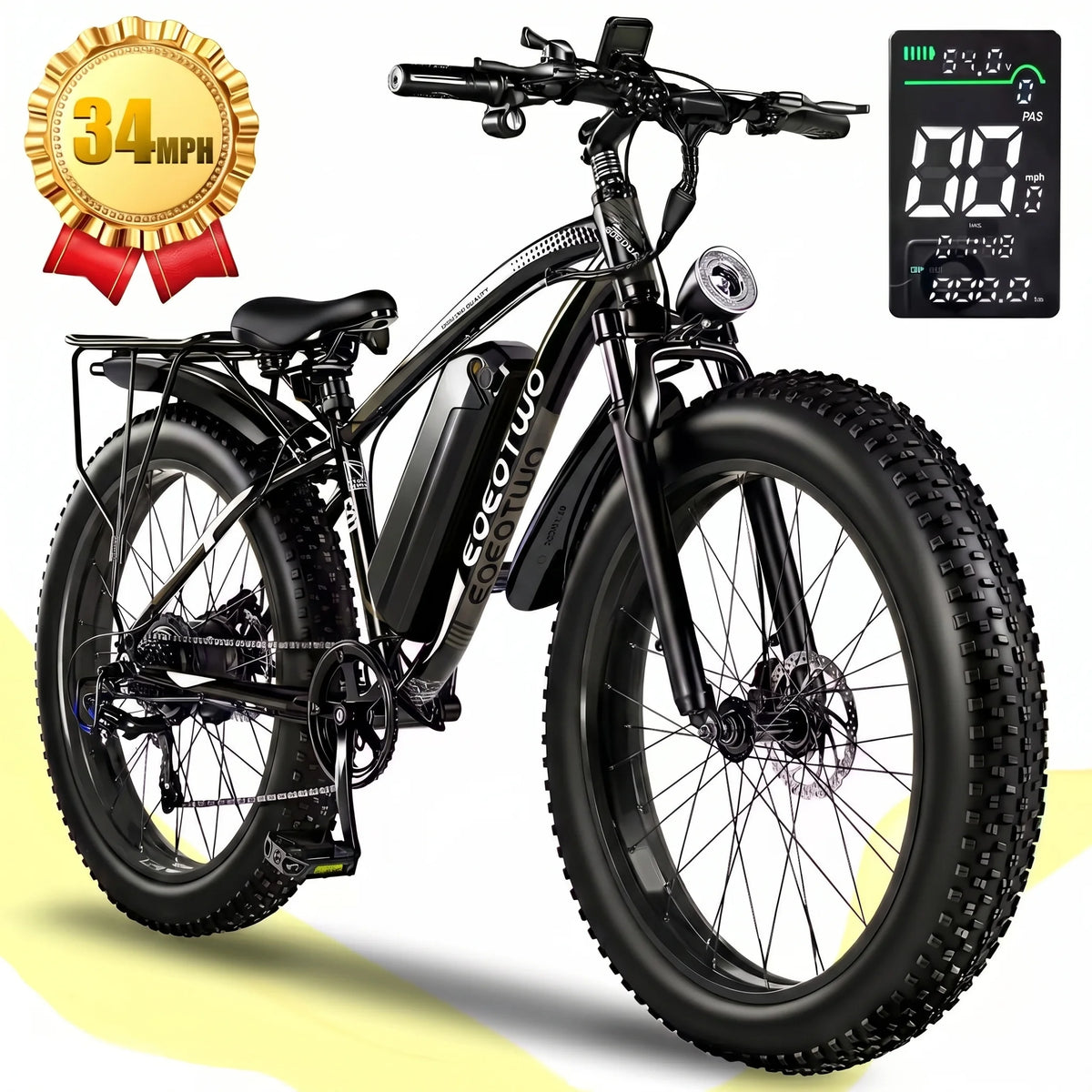 EOEOTWO Fat Tire Electric Bike 1000W Motor 34 MPH Range