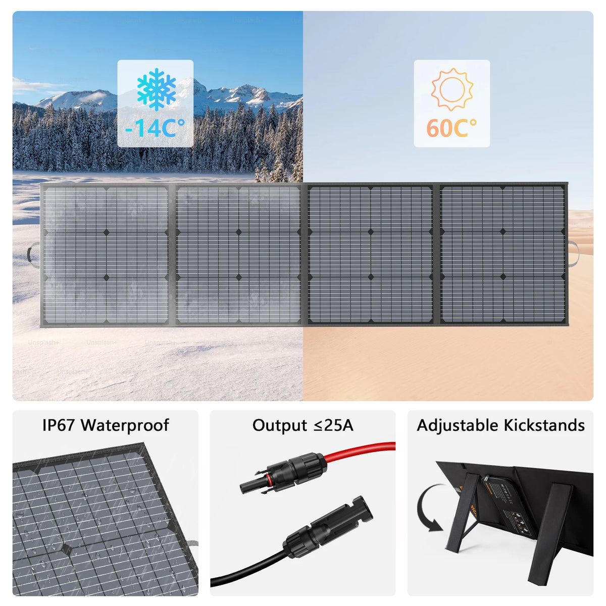 Mhpowos 220W Foldable Monocrystalline Solar Panel Waterproof Portable
