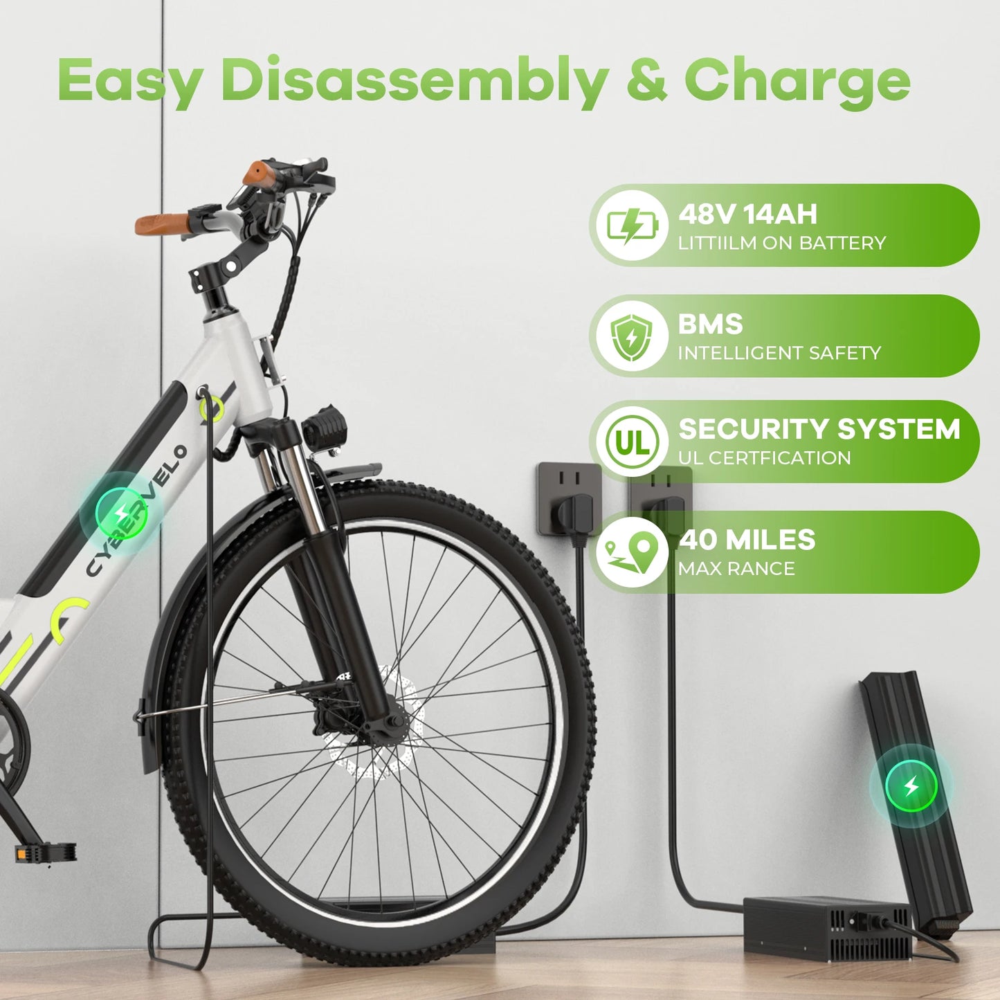 CYBERVELO 1000W Peak Electric Bike With Removable Battery And 7 Speed