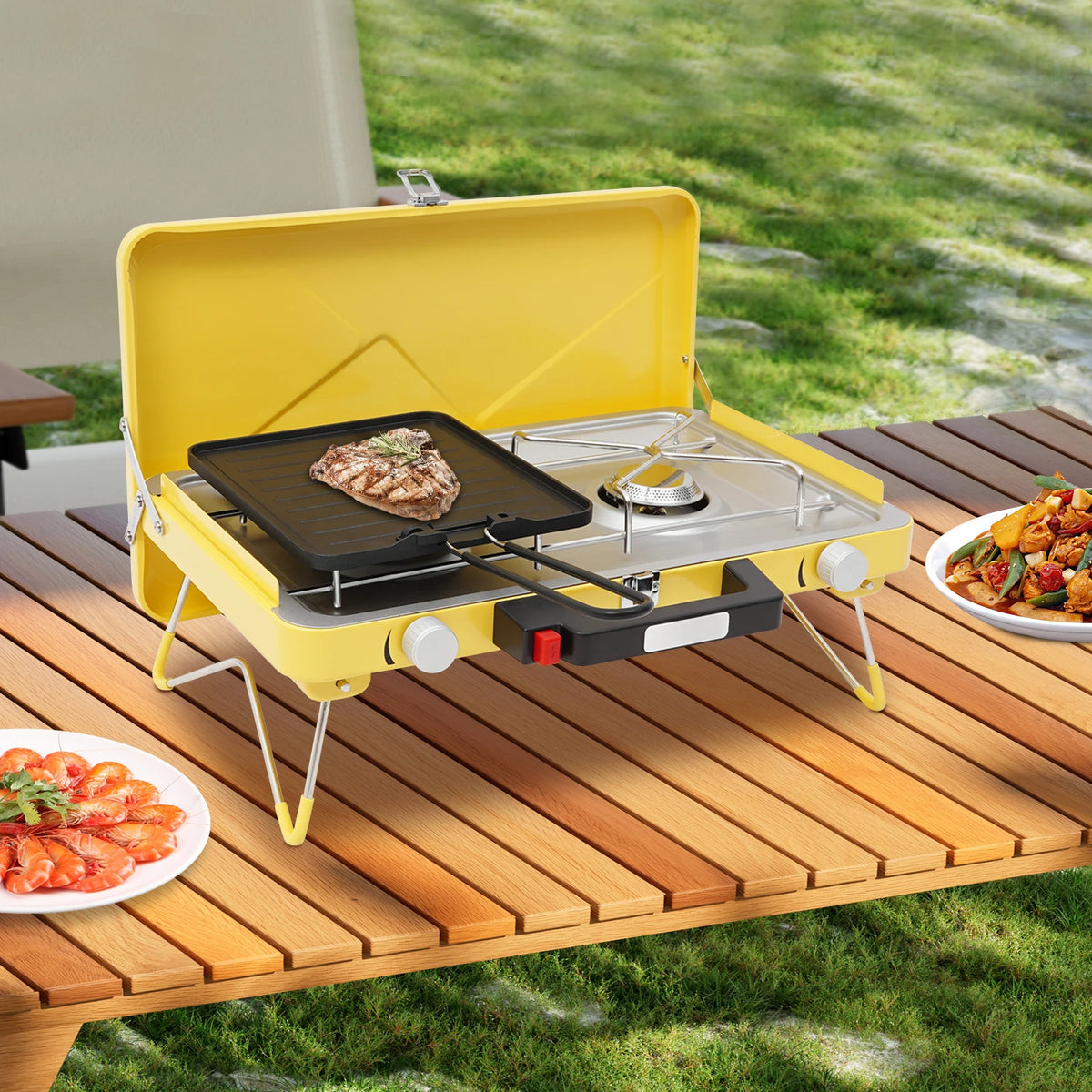 Two Burner Camping Stove 3500W Portable Gas Grill With Piezoelectric Ignition