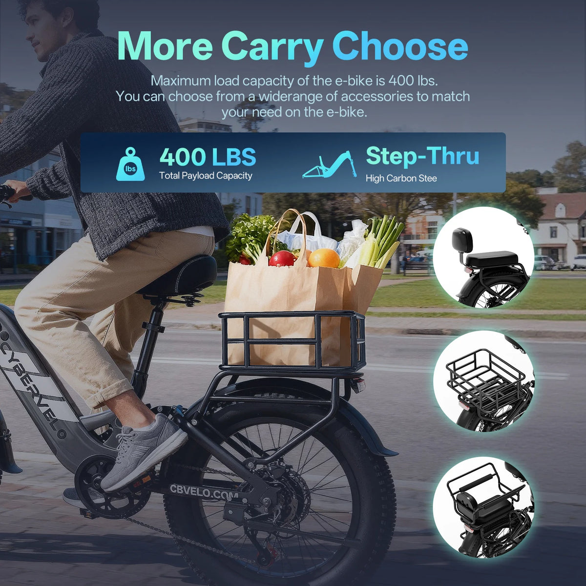 Cybervelo 1500W Peak 20Ah Battery Electric Bike 80 Mile Range