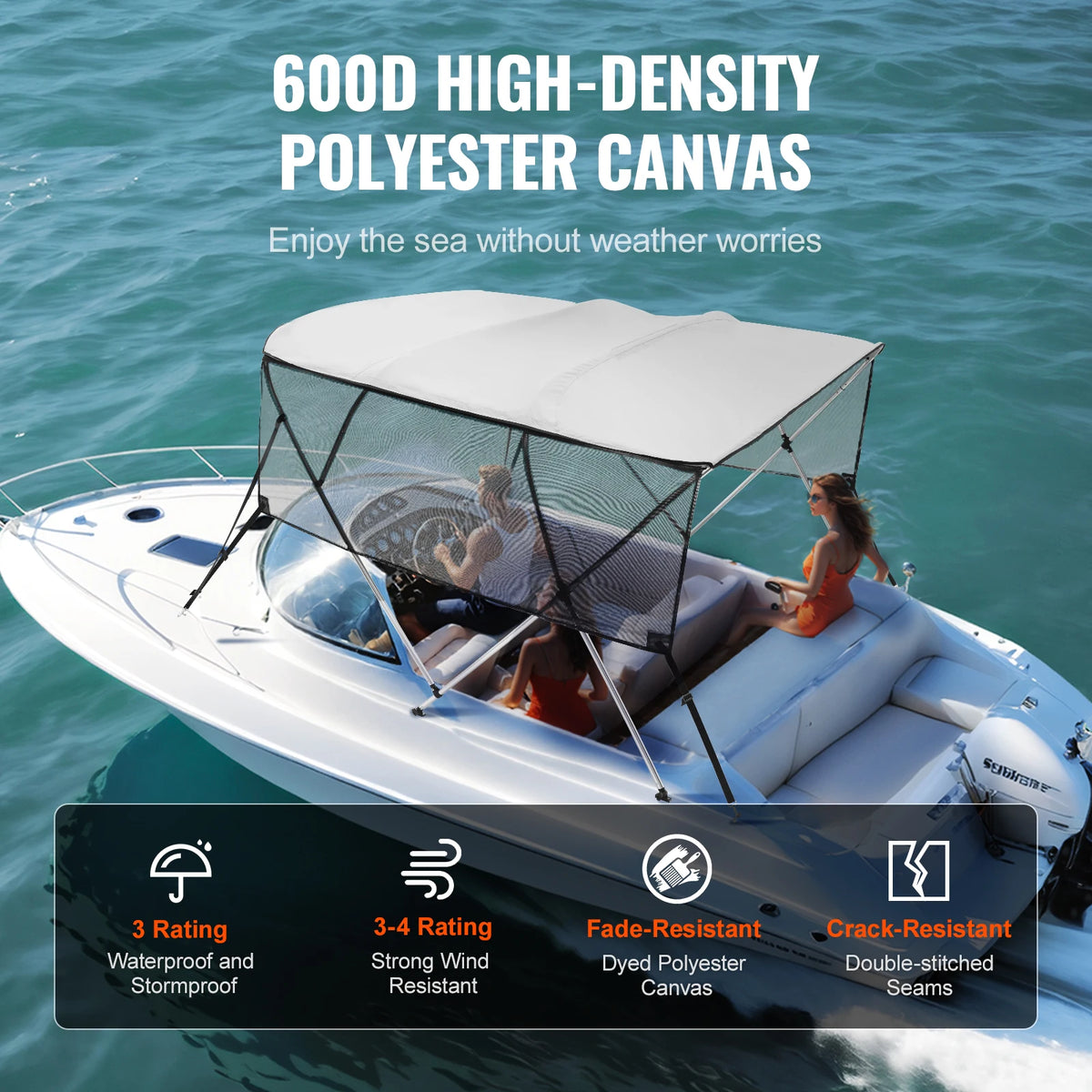 SucceBuy 4 Bow Bimini Top Boat Canopy With Mesh Sidewalls