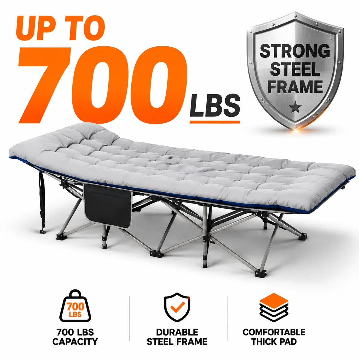Foldable Cot Bed With Thick Mattress For Indoor Outdoor Use