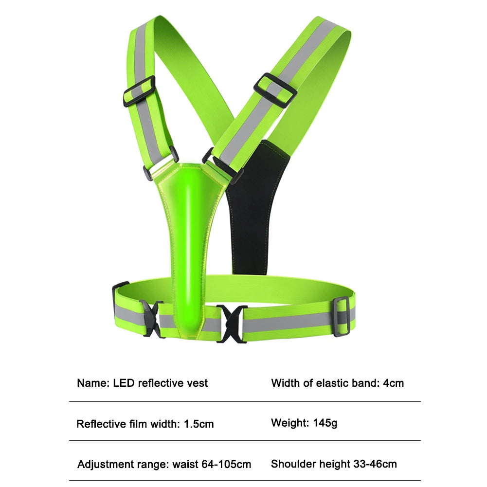 LED Running Vest USB Rechargeable Reflective Adjustable Safety Vest