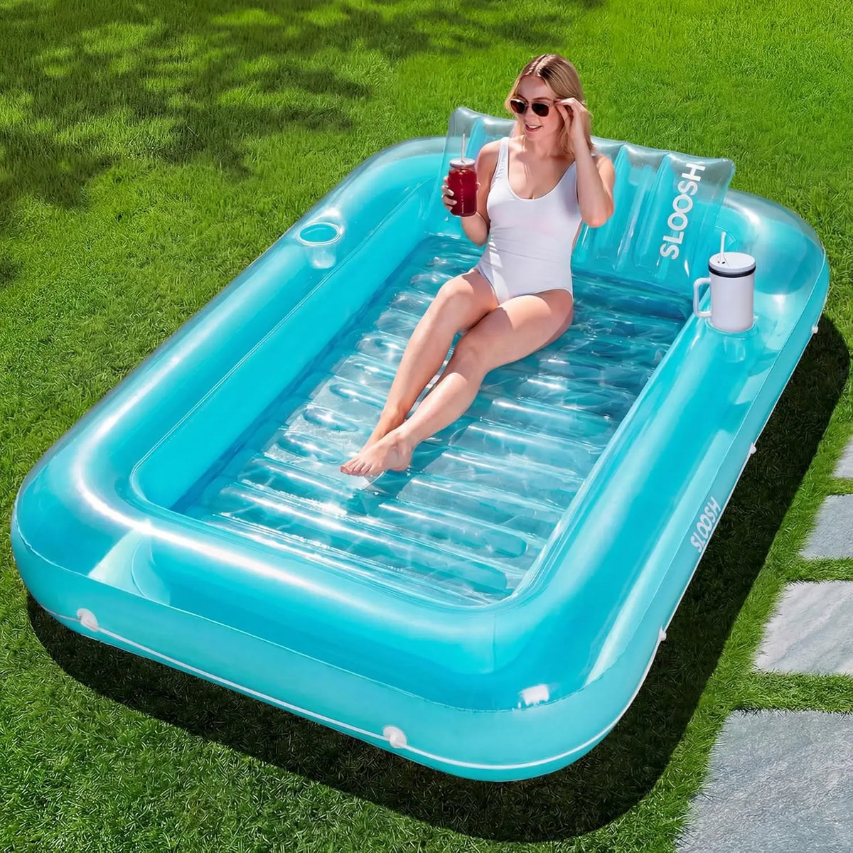Joyfy Inflatable Tanning Pool Lounger Float With Pillow