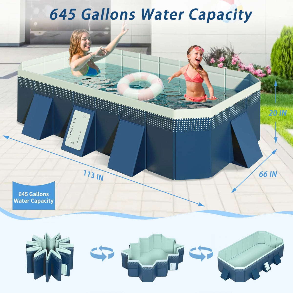 Foldable No Inflatable Family Pool PVC Portable Outdoor Backyard