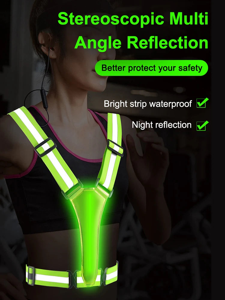 LED Running Vest USB Rechargeable Reflective Adjustable Safety Vest