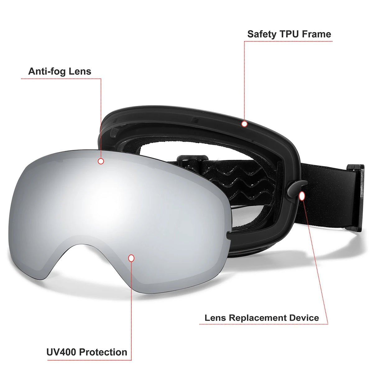 Unisex Winter Ski Goggles With UV400 Antifog Protection