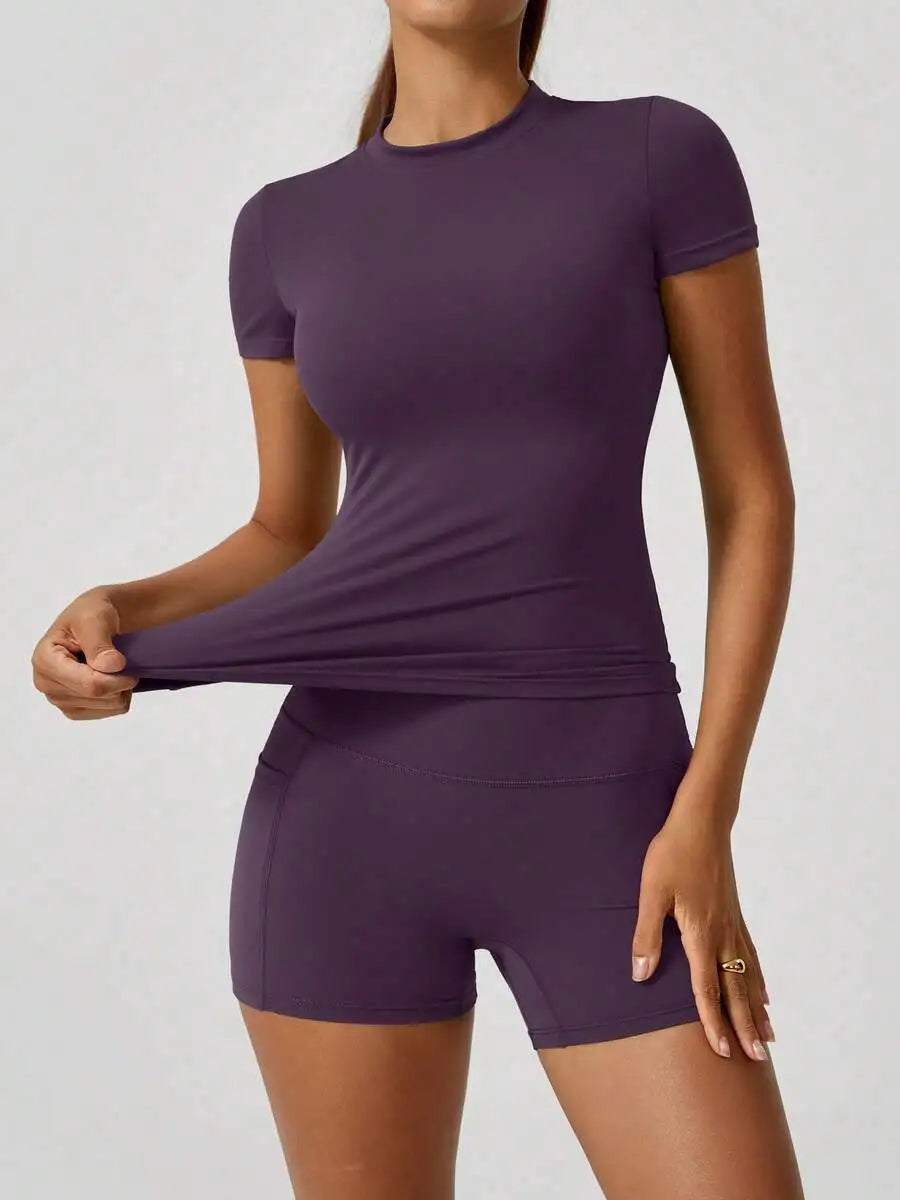 Women's High Waist Sports Shorts Set Tummy Control Butt Lifting