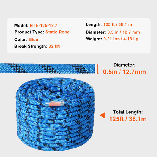 SucceBuy Static Climbing Rope 30kN Breaking Strength For Outdoor Use