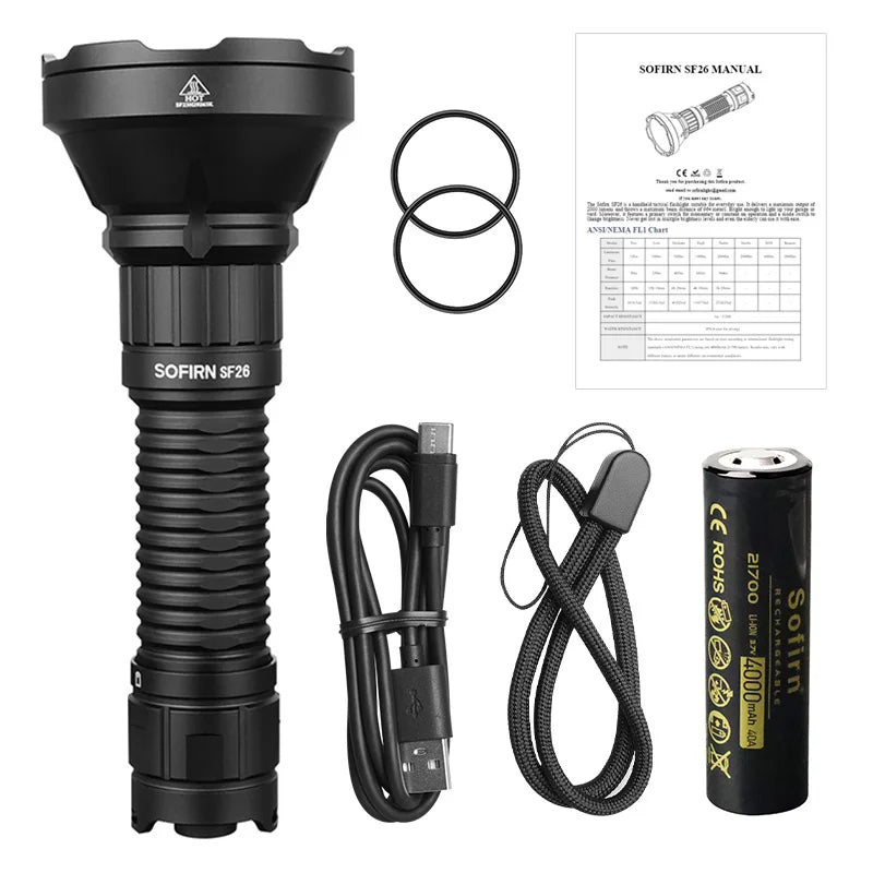 Sofirn SF26 2000lm LED SFT40 Tactical Flashlight 21700 Rechargeable