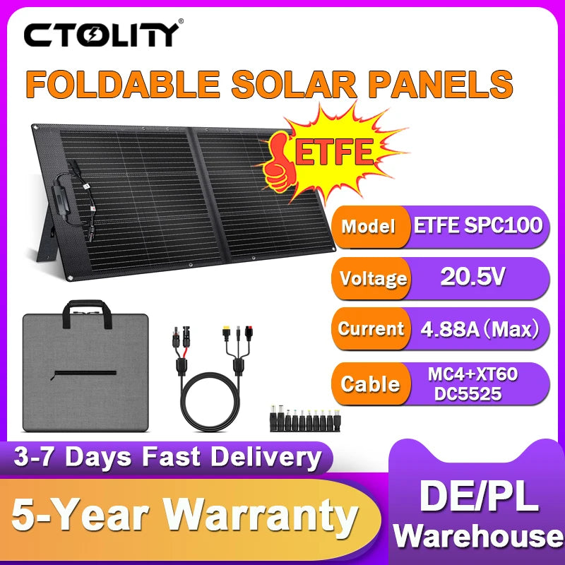CTOLITY 100W Foldable Solar Panel Portable Outdoor Camping