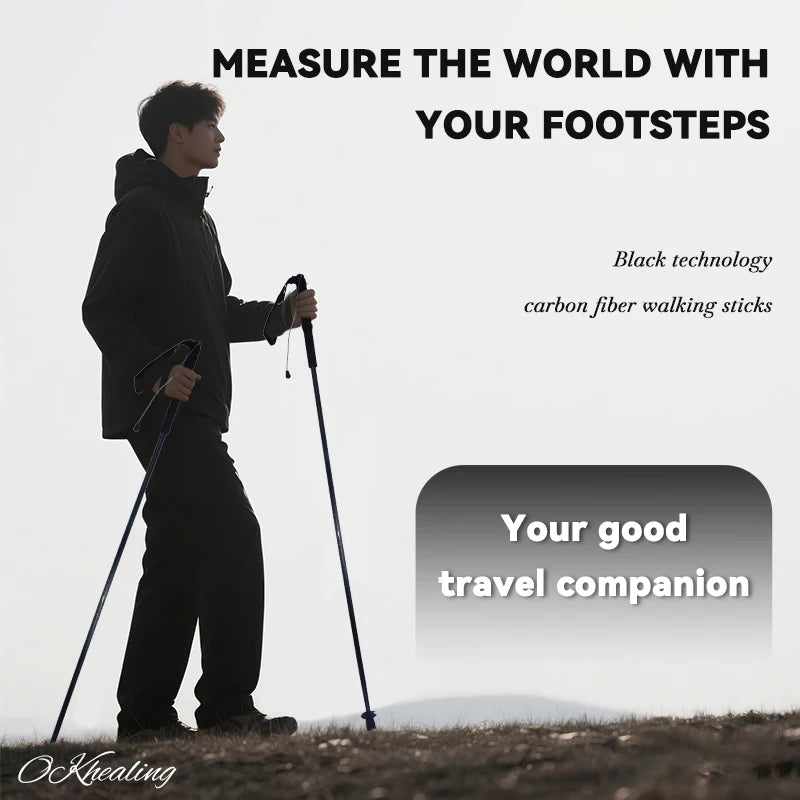 OKHEALING Anti Shock Carbon Fiber Trekking Poles For Hiking