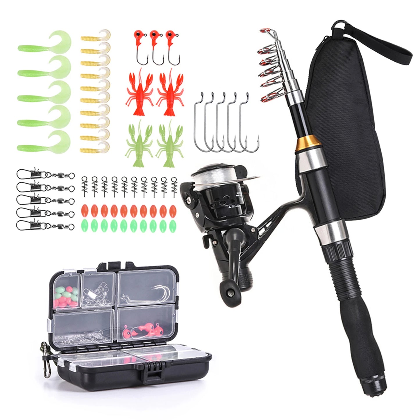 Telescopic Fishing Rod Reel Combo Complete Kit With Lures