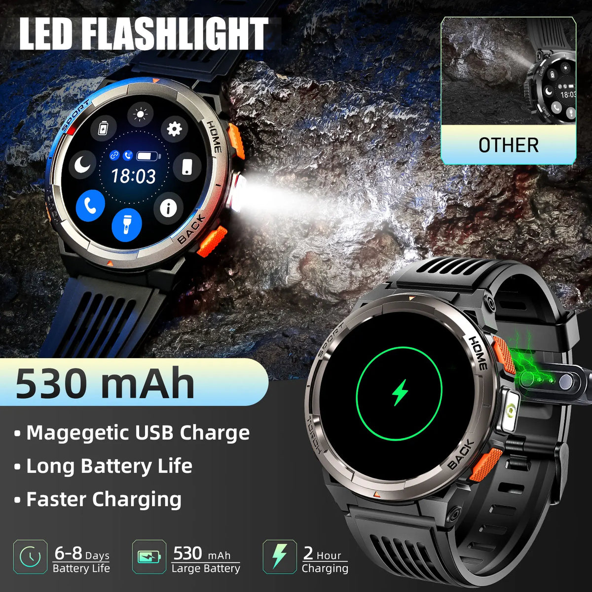 EIGIIS KE5 Smart Watch With Compass Barometer And LED Flashlight