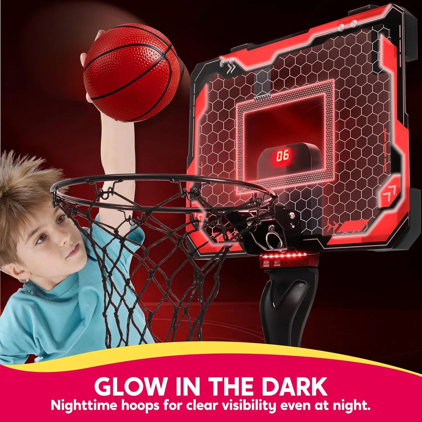 Joyfy Mini Indoor Basketball Hoop Light Up Over The Door With Scoreboard
