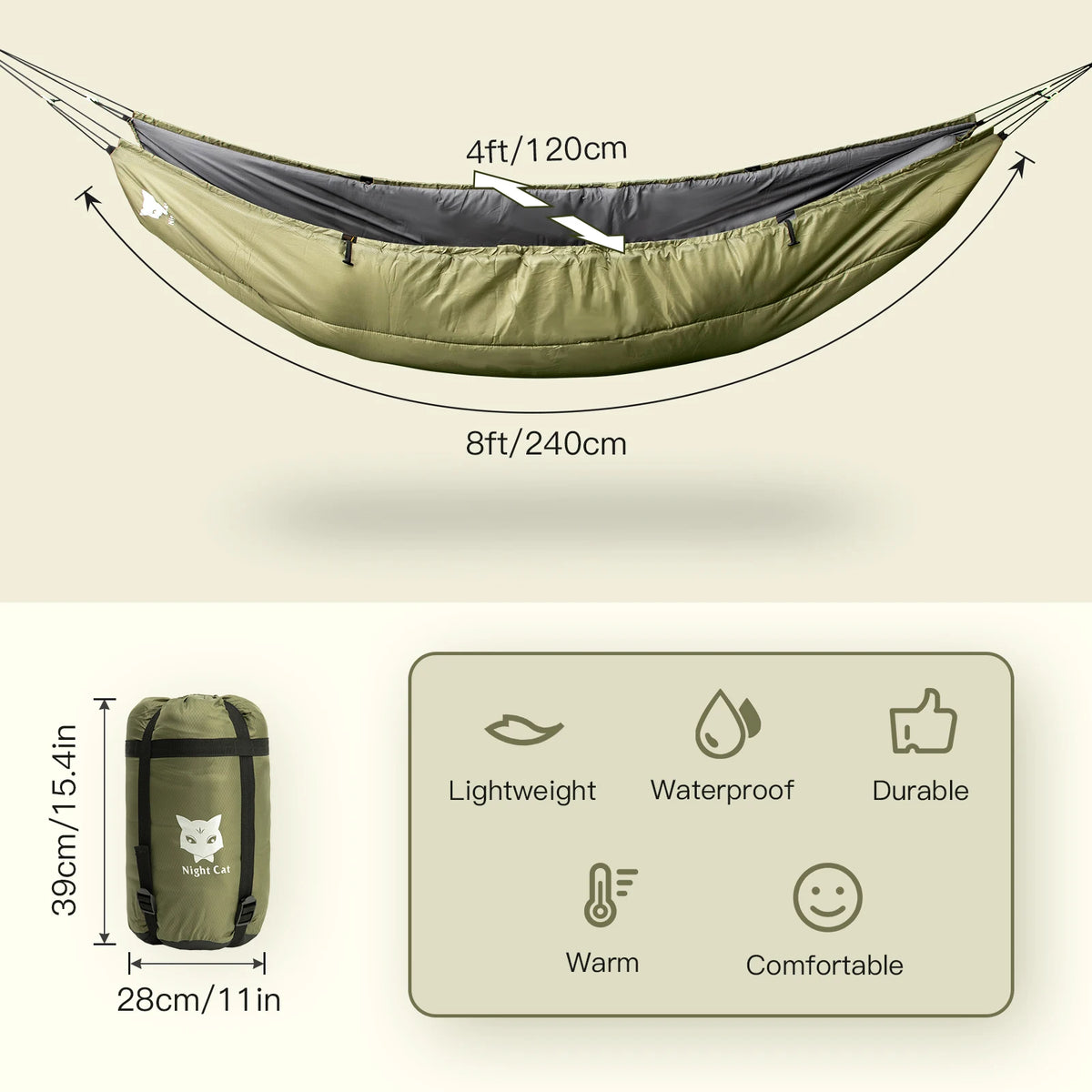Night Cat Single Hammock Underquilt Lightweight Four Season Camping
