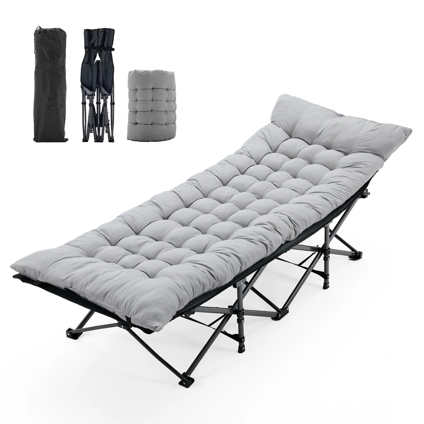 JHK Folding Camping Bed Lounge Chair With Sturdy Carbon Steel Frame Outdoor