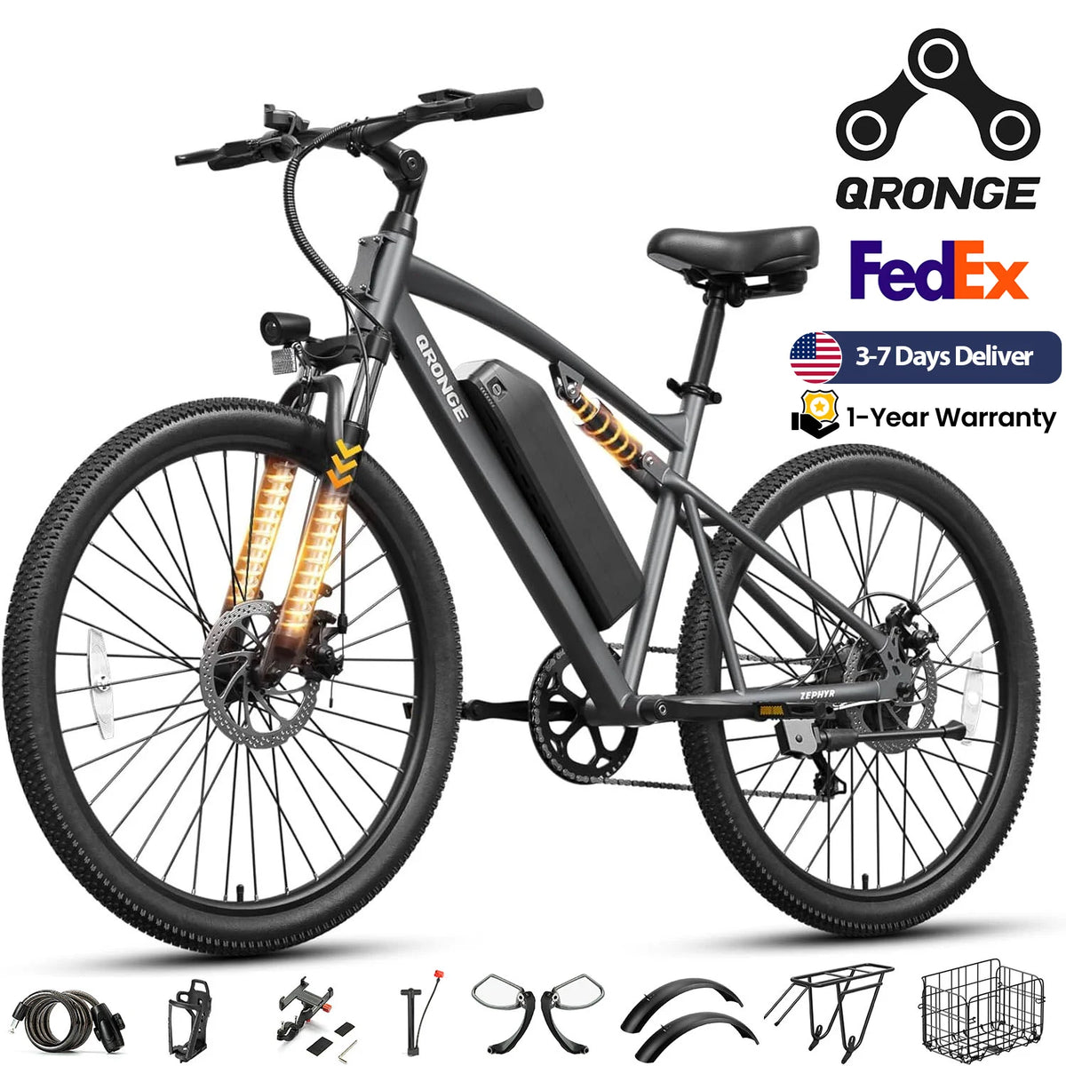Qroonge Zephyr 1000W Peak Motor Full Suspension Mountain Ebike