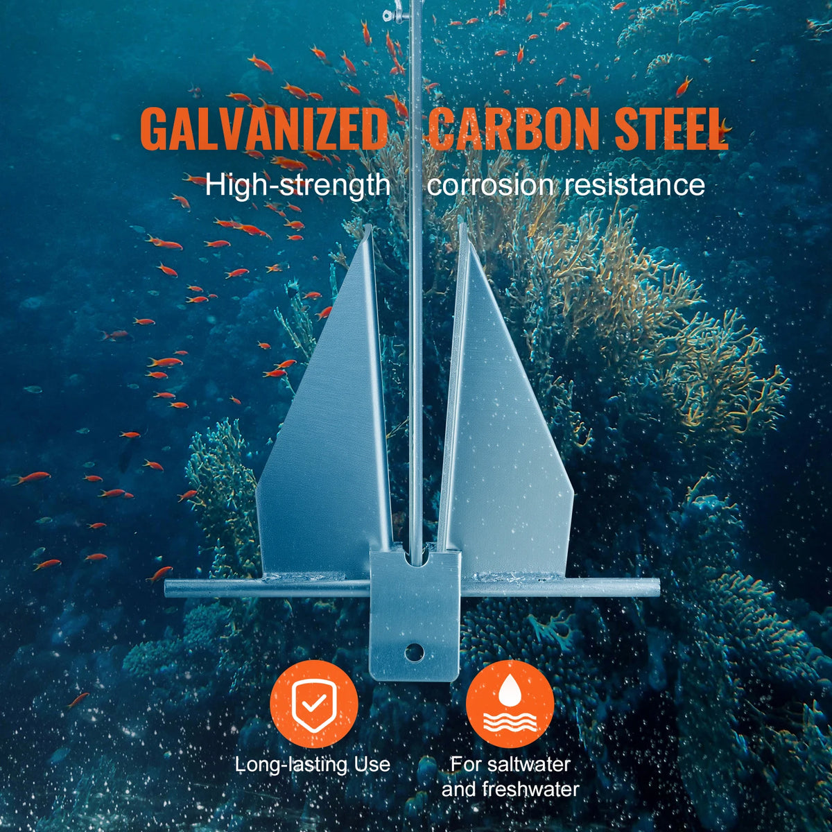 SucceBuy Galvanized Steel Fluke Anchor Kit With Rope And Chain