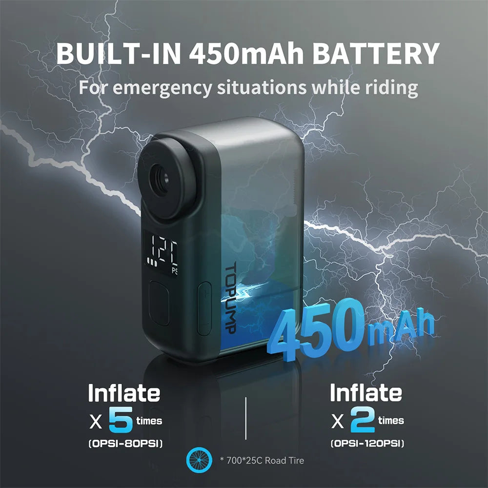Topump TB2 Pro Electric Mini Portable Bike Tire Inflator Cordless 120 PSI