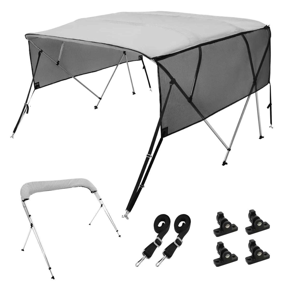 SucceBuy 4 Bow Bimini Top Boat Canopy With Mesh Sidewalls