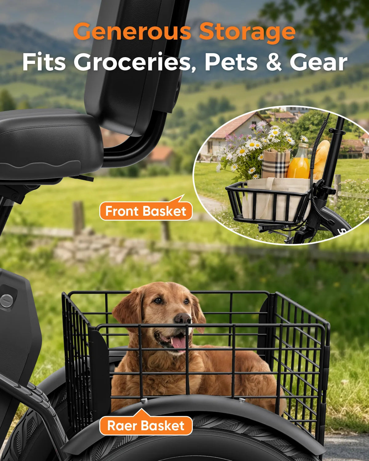 Spacewalk 1200W Folding Electric Trike With Rear Cargo Basket
