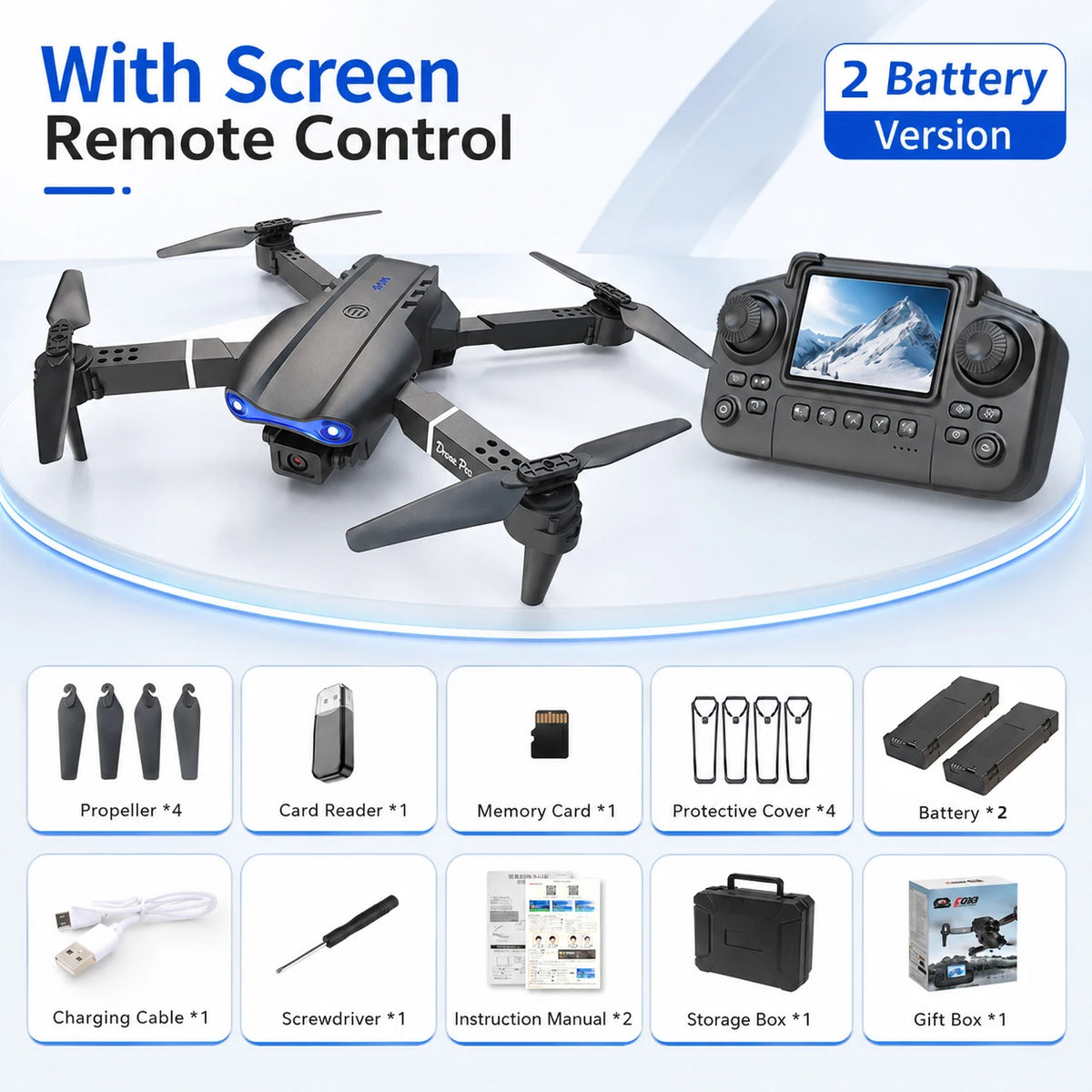 ZNLYRION RC Drone With Screen Remote Control Foldable 4K Dual Camera FPV
