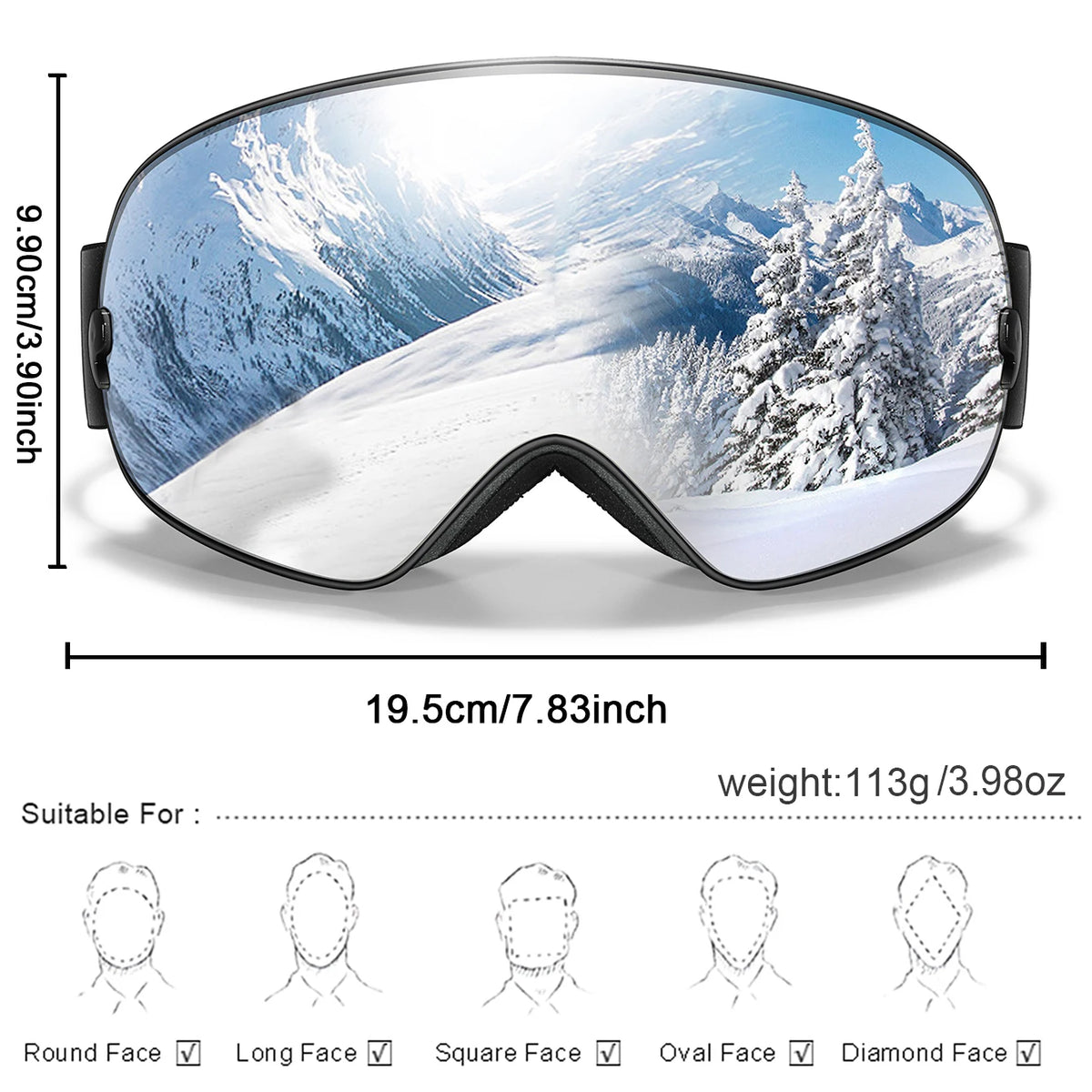 Unisex Winter Ski Goggles With UV400 Antifog Protection