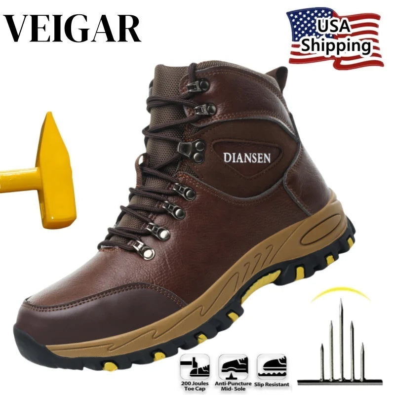 Veigar Men Waterproof Leather Steel Toe Safety Boots