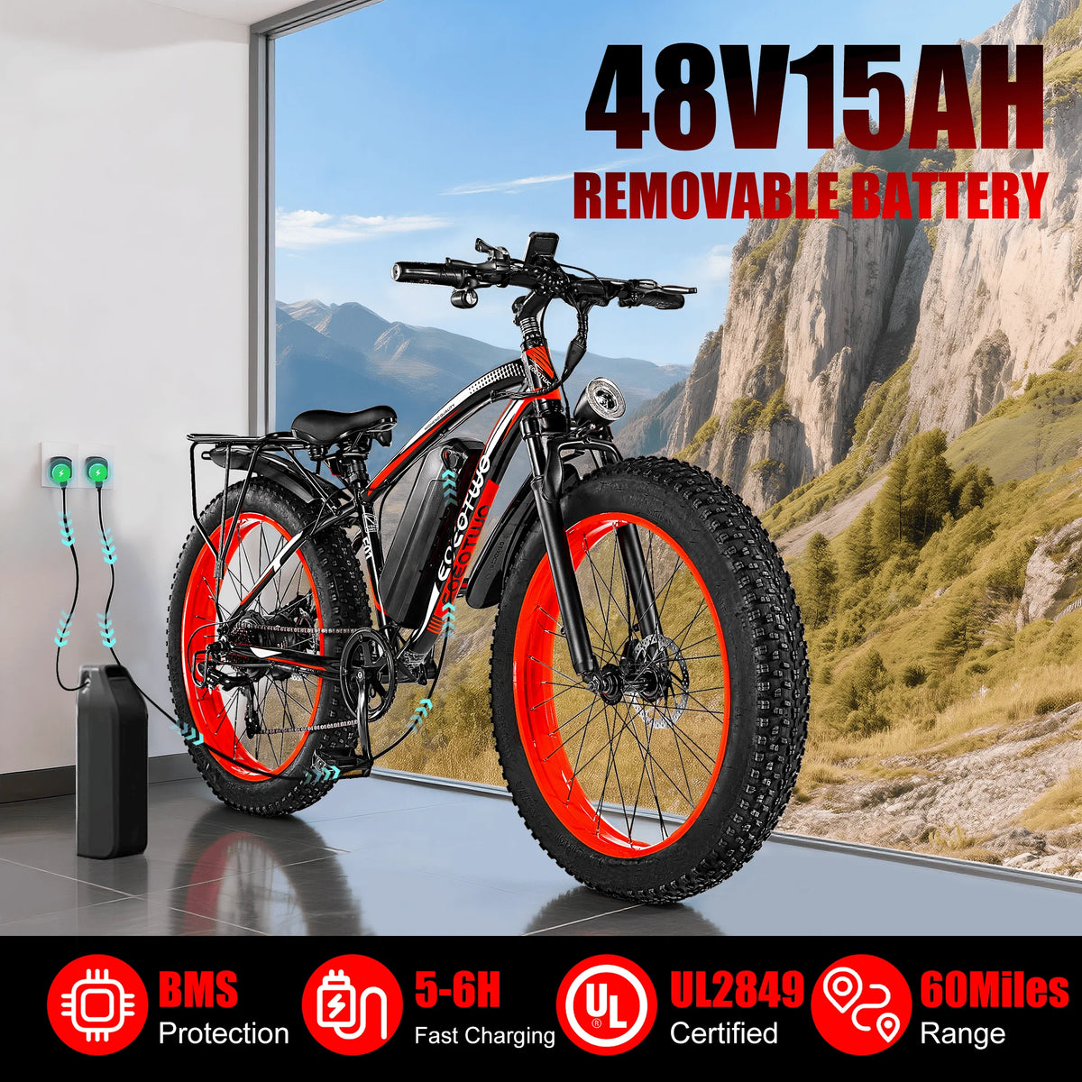 EOEOTWO Heavy Duty Ebike 390 Lb Capacity 34 MPH Front Suspension