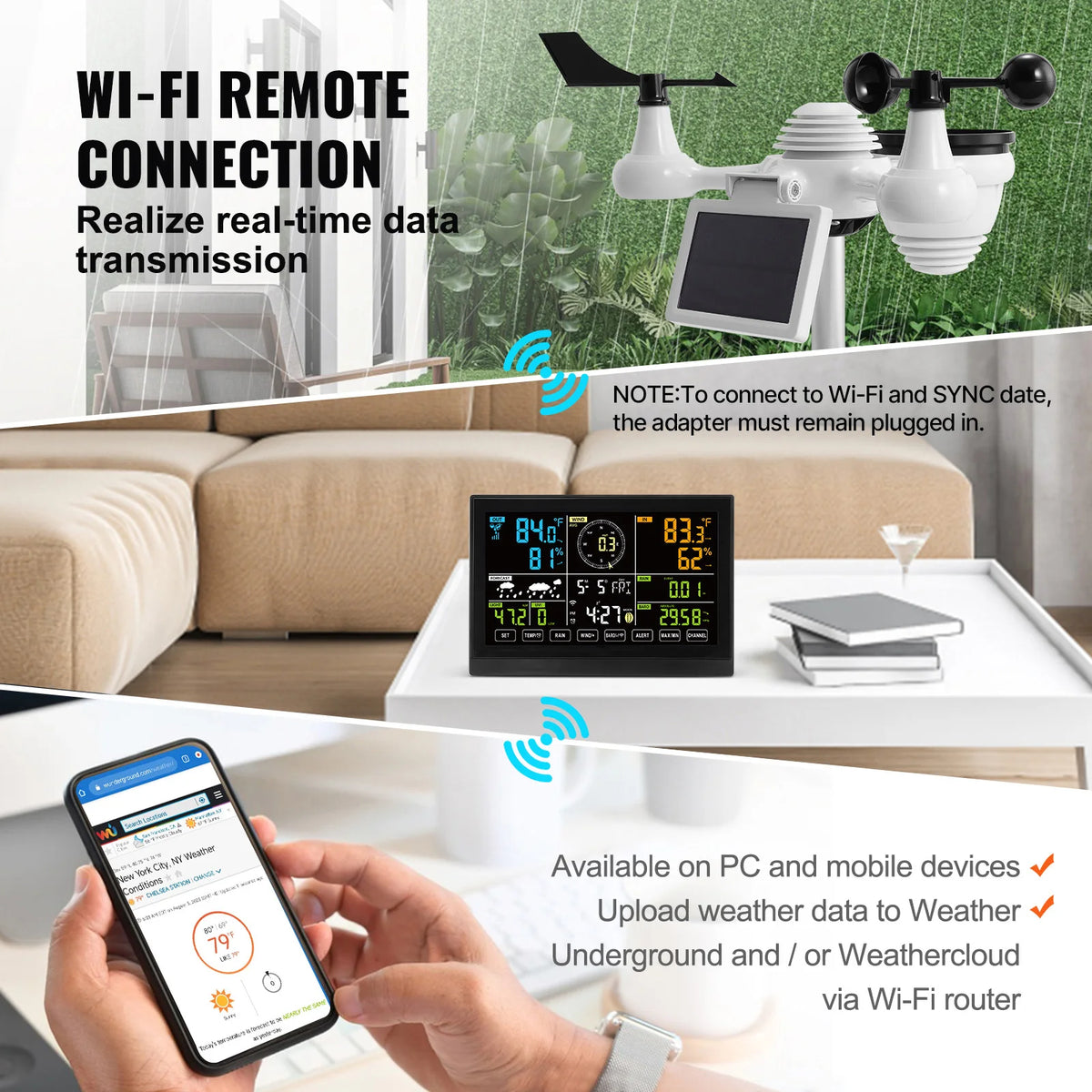 SucceBuy Wi Fi Weather Station Solar Powered Sensor Monitor