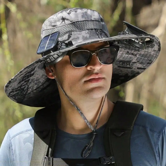 Men's Solar Powered Cooling Fishing Hat With UV Protective Fan