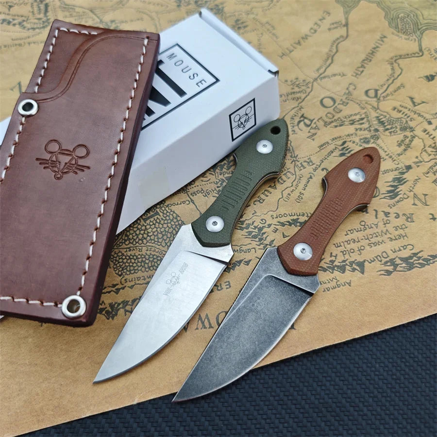 GMF3 Fixed Blade Knife Satin Drop Point With Leather Sheath