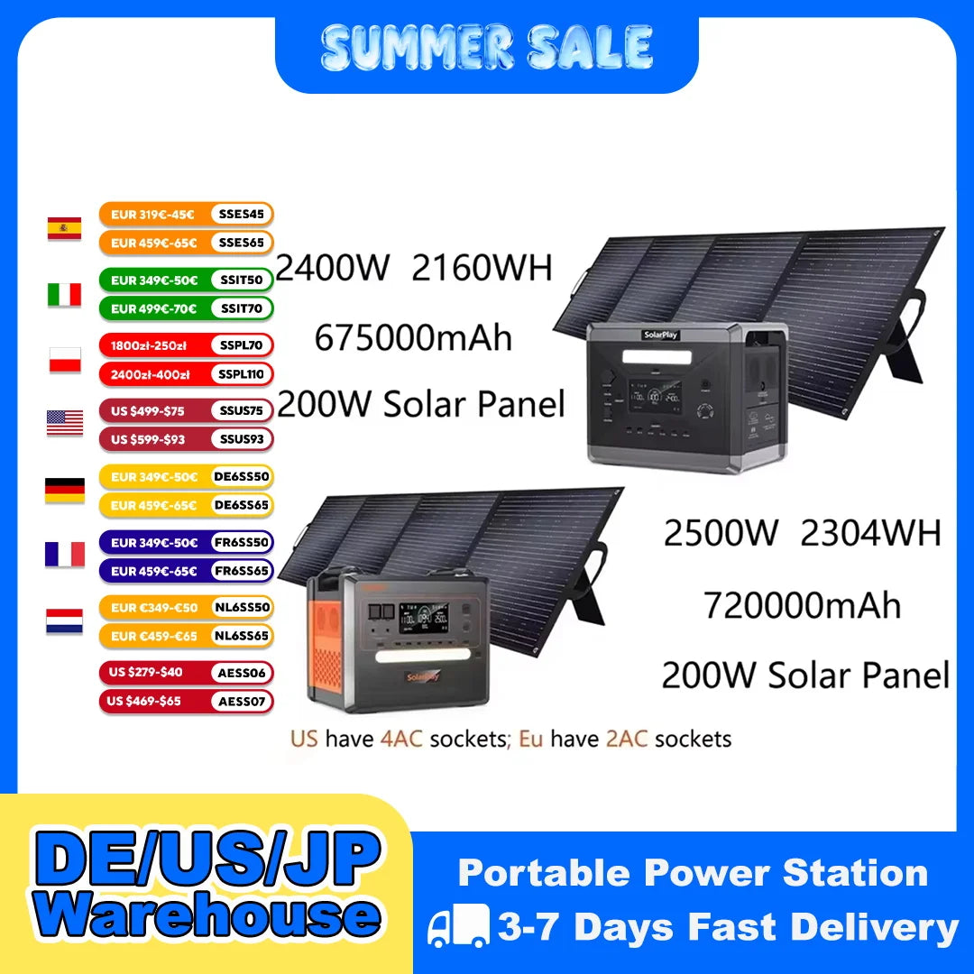 SOLARPLAY 2160Wh LiFePO4 Portable Power Station With 200W Solar Panel