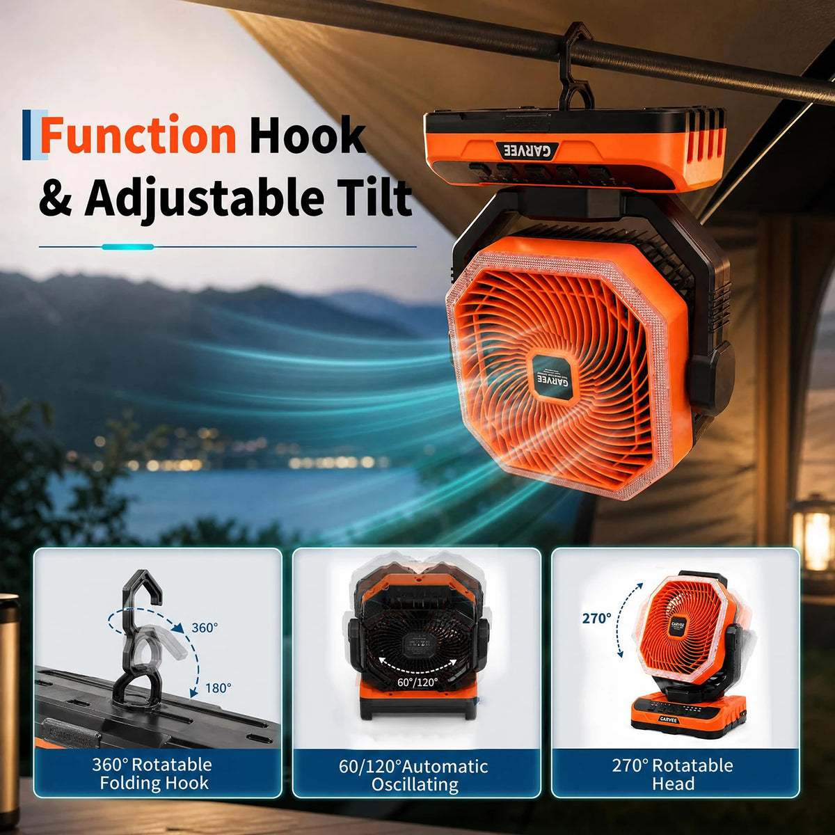 HiMISS Portable Camping Fan 40000mAh Battery Remote Timer Light