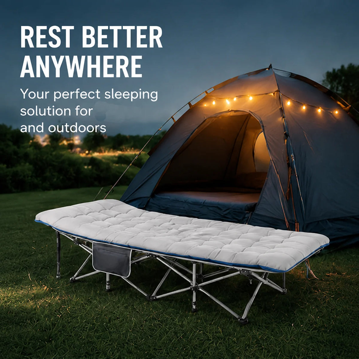 Foldable Cot Bed With Thick Mattress For Indoor Outdoor Use